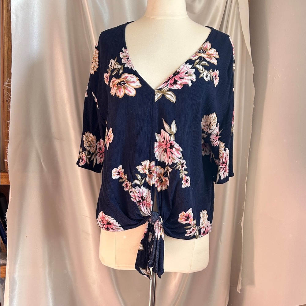 Lug Navy Floral Blouse with Pink Highlights